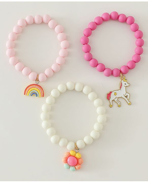 Babyhug Free Size Bracelets & Bangles Set for Girls - Light Pink, White & Dark pink