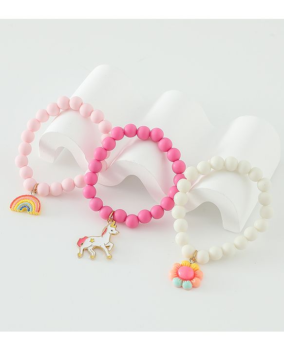 Babyhug Free Size Bracelets & Bangles Set for Girls - Light Pink, White & Dark pink