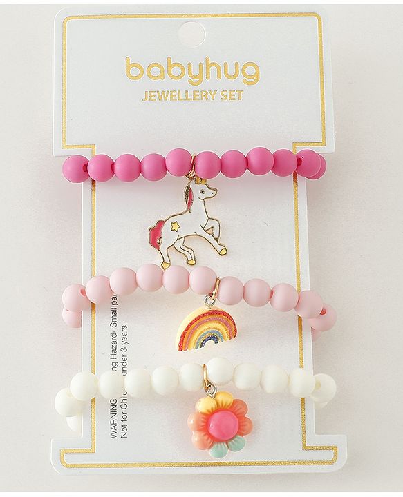 Babyhug Free Size Bracelets & Bangles Set for Girls - Light Pink, White & Dark pink
