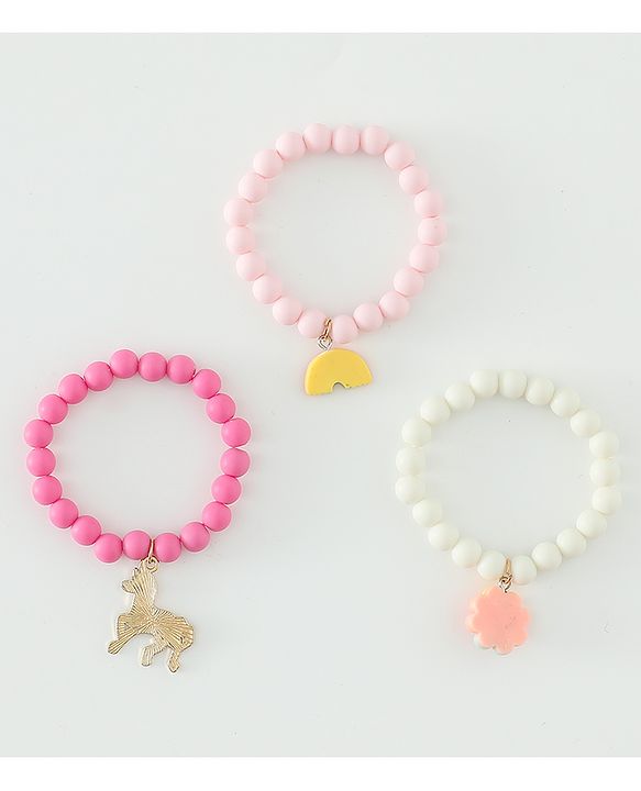 Babyhug Free Size Bracelets & Bangles Set for Girls - Light Pink, White & Dark pink