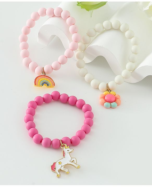 Babyhug Free Size Bracelets & Bangles Set for Girls - Light Pink, White & Dark pink