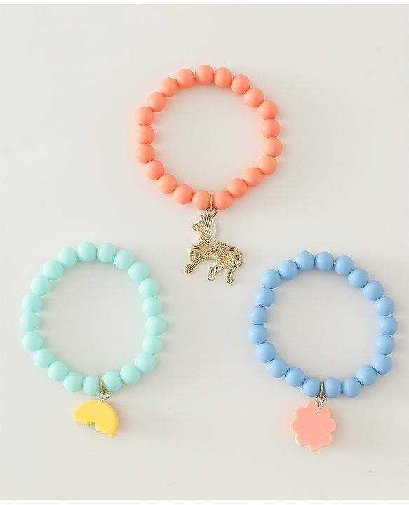 Babyhug Free Size Bracelets & Bangles Set for Girls - Orange, Sea green & Light blue
