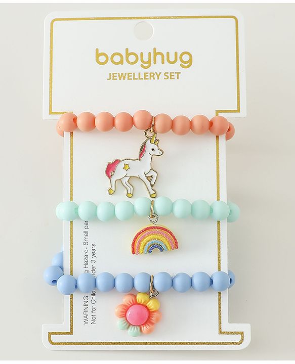 Babyhug Free Size Bracelets & Bangles Set for Girls - Orange, Sea green & Light blue