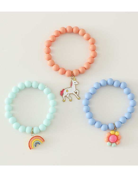 Babyhug Free Size Bracelets & Bangles Set for Girls - Orange, Sea green & Light blue