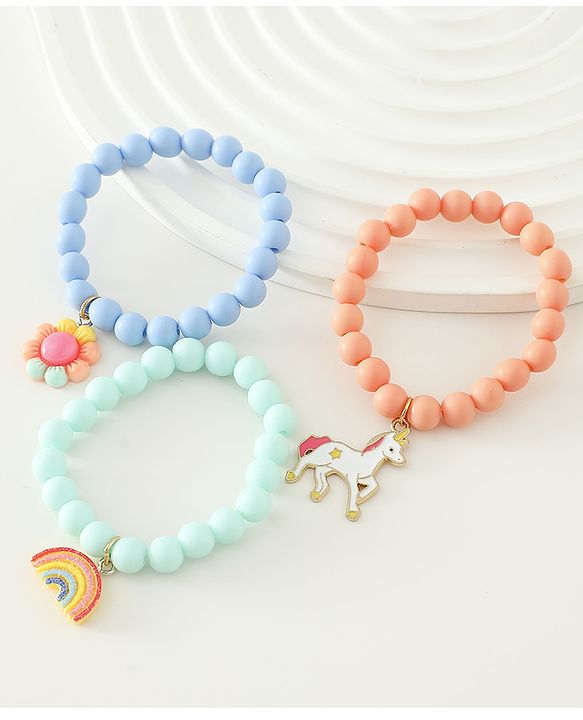 Babyhug Free Size Bracelets & Bangles Set for Girls - Orange, Sea green & Light blue