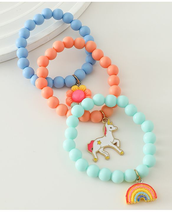 Babyhug Free Size Bracelets & Bangles Set for Girls - Orange, Sea green & Light blue