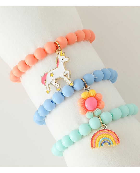 Babyhug Free Size Bracelets & Bangles Set for Girls - Orange, Sea green & Light blue