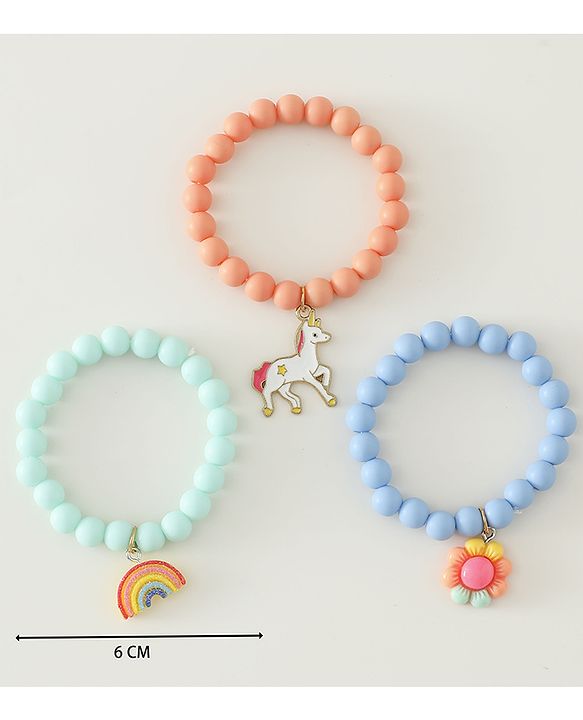 Babyhug Free Size Bracelets & Bangles Set for Girls - Orange, Sea green & Light blue