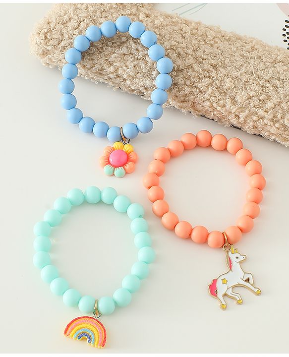 Babyhug Free Size Bracelets & Bangles Set for Girls - Orange, Sea green & Light blue