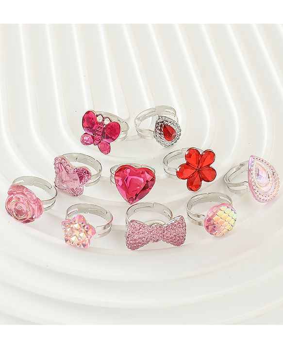 Babyhug Free Size Finger Ring Set for Girls - Red