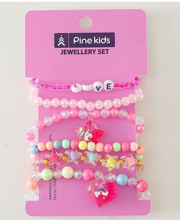 Pine Kids Free Size Bracelets & Bangles Set for Girls - Pink