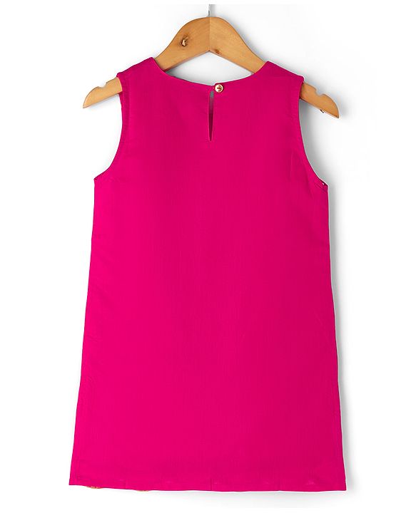 Pine Kids Woven Sleeveless Kurti & Gharara Set With Embroidery & Dupatta - Dark Pink