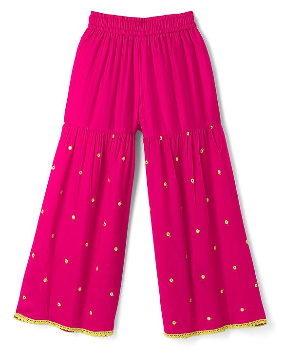 Pine Kids Woven Sleeveless Kurti & Gharara Set With Embroidery & Dupatta - Dark Pink