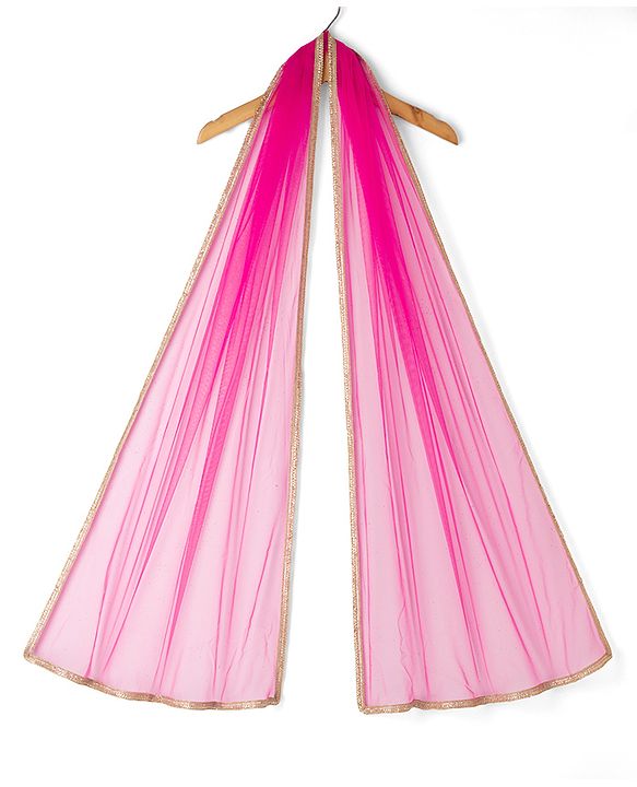 Pine Kids Woven Sleeveless Kurti & Gharara Set With Embroidery & Dupatta - Dark Pink