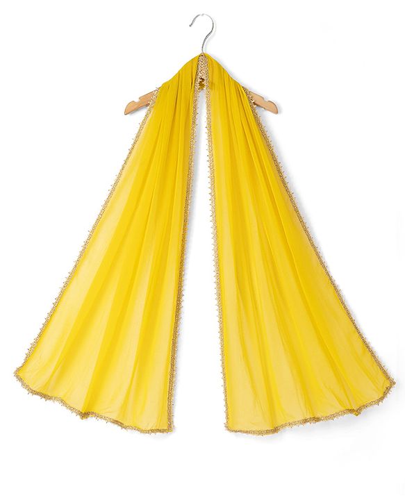 Pine Kids Woven Kurti and Pant With Dupatta With Three Fourth Sleeves and Floral Motifs Foil Print in Yellow
