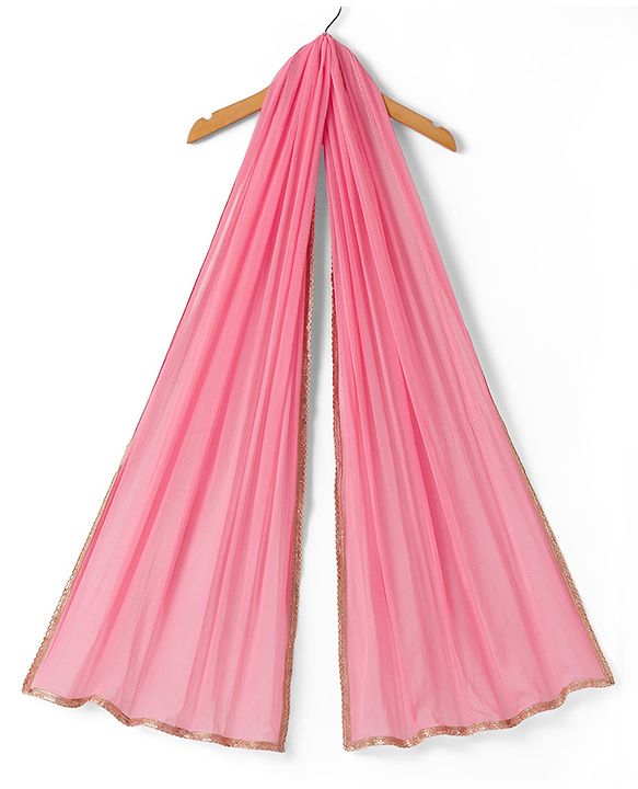 Pine Kids Woven Kurti, Pant and Dupatta with Three Fourth Sleeves and Floral Embroidery in Light Pink