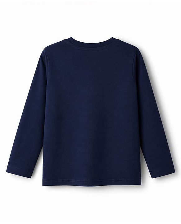 Pine Kids Marvel 100% Cotton Terry Knit Full Sleeves T-Shirt with Captain America Print - Navy Blue