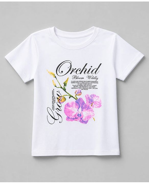 Pine Kids 100% Cotton Knit T-Shirt with Half Sleeves and Orchid Text in White