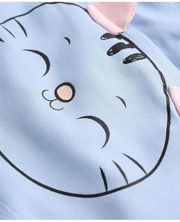 Babyhug Woven Full Sleeves Frocks with Tee & Legging with Knee Length and Cat Applique in Blue