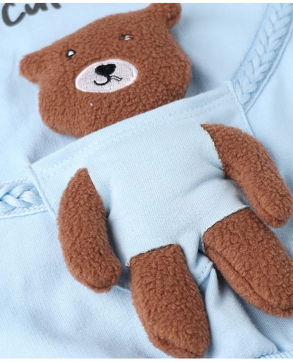 Babyhug 100% Cotton Knit Sweatshirt with Full Sleeves and Bear Applique in Light Blue