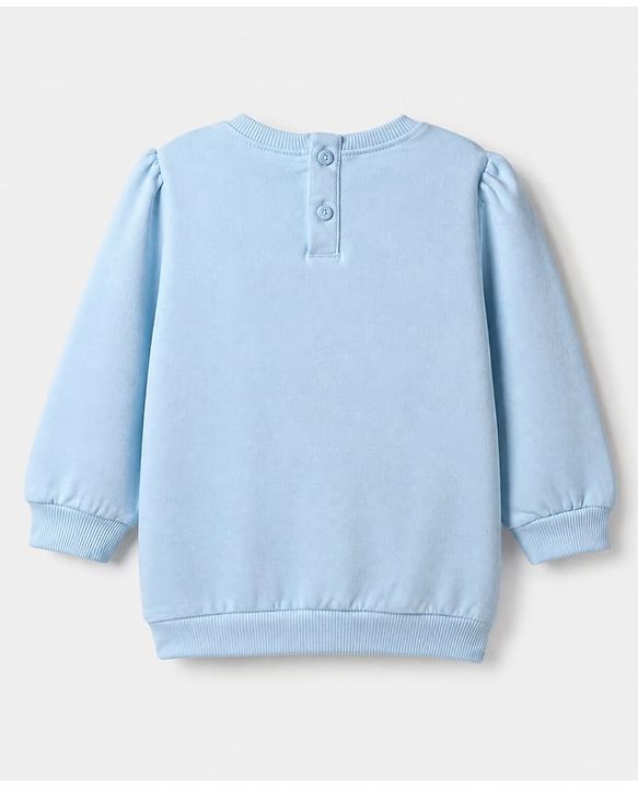 Babyhug 100% Cotton Knit Sweatshirt with Full Sleeves and Bear Applique in Light Blue