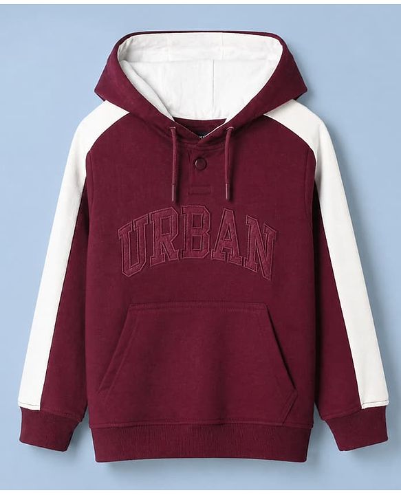 Pine Kids Cotton Mix Knit Sweatshirt with Full Sleeves and Urban Embroidery in Wine
