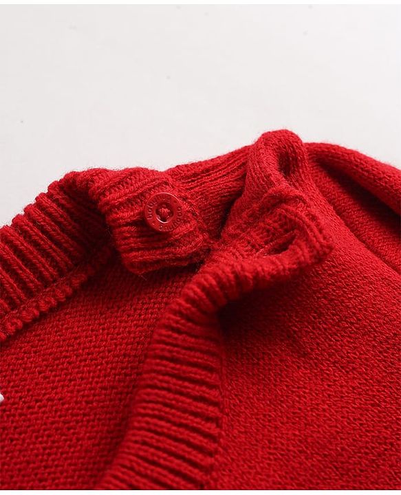 Babyhug Knit Full Sleeves Sweater Set with Floral Design - Red