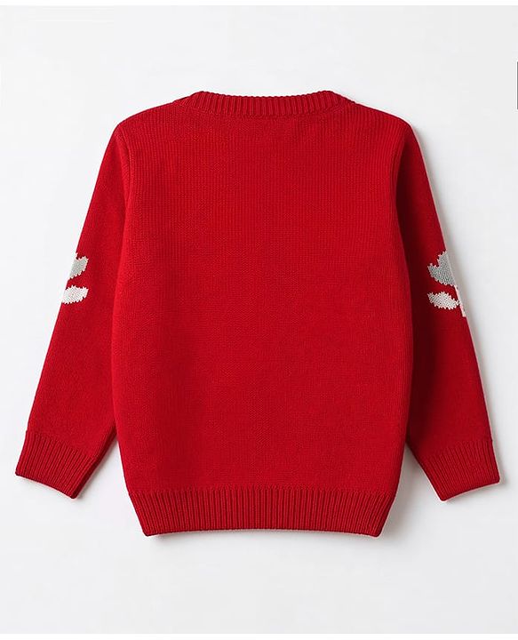 Babyhug Knit Full Sleeves Sweater Set with Floral Design - Red