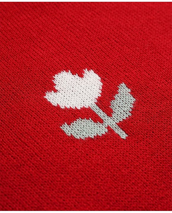 Babyhug Knit Full Sleeves Sweater Set with Floral Design - Red