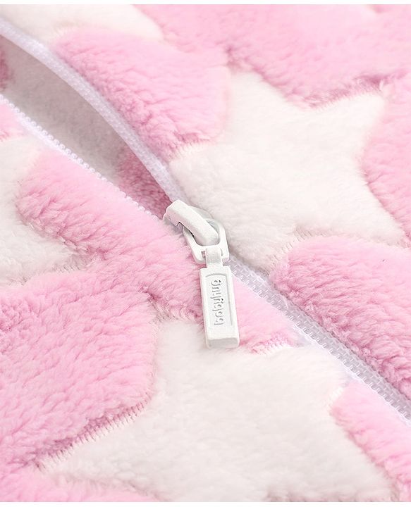 Babyhug Fur Knit Full Sleeves Hooded Winterwear Romper With Star Design - Pink