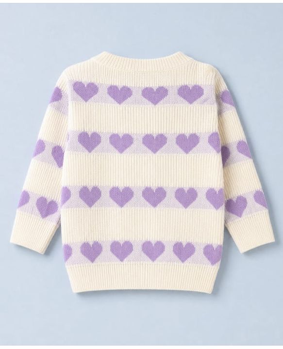 Babyhug Knit Full Sleeves Sweater Set with Heart Design - White & Lavender