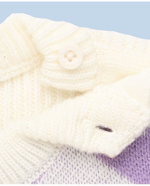 Babyhug Knit Full Sleeves Sweater Set with Heart Design - White & Lavender