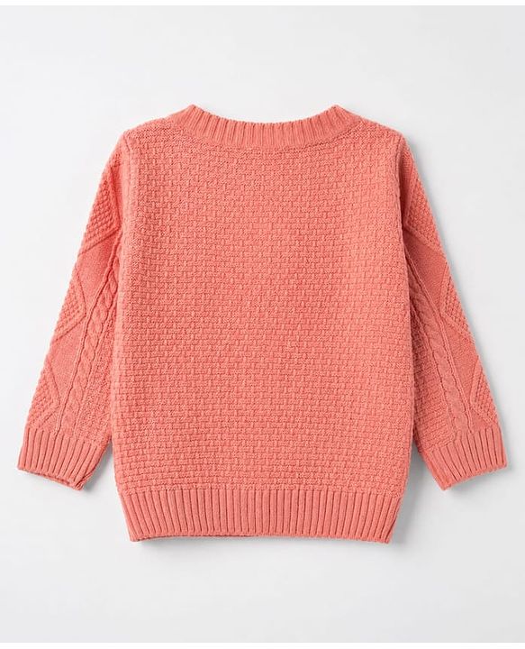 Babyhug Knit Full Sleeves Front Open Sweater with Cable Knit Design - Dark Peach