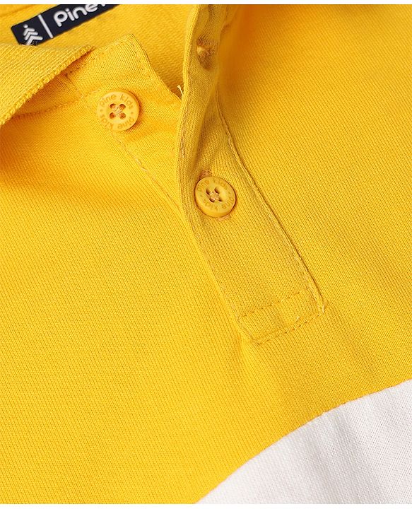 Pine Kids Cotton Mixes Knit Polo Sweatshirt with Full Sleeves and Dream Team Embroidery - Yellow