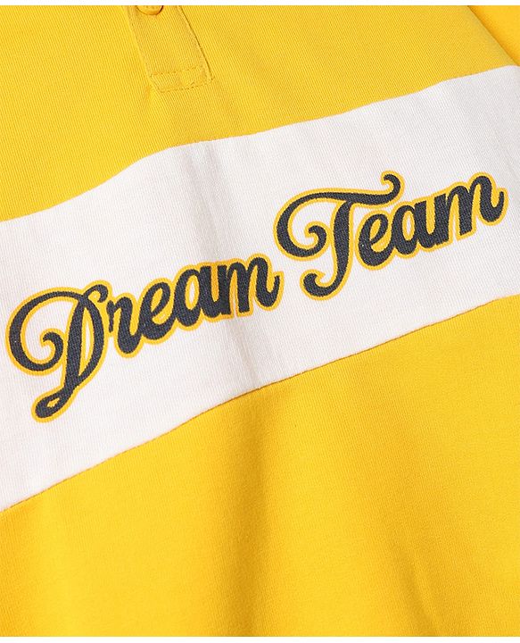 Pine Kids Cotton Mixes Knit Polo Sweatshirt with Full Sleeves and Dream Team Embroidery - Yellow