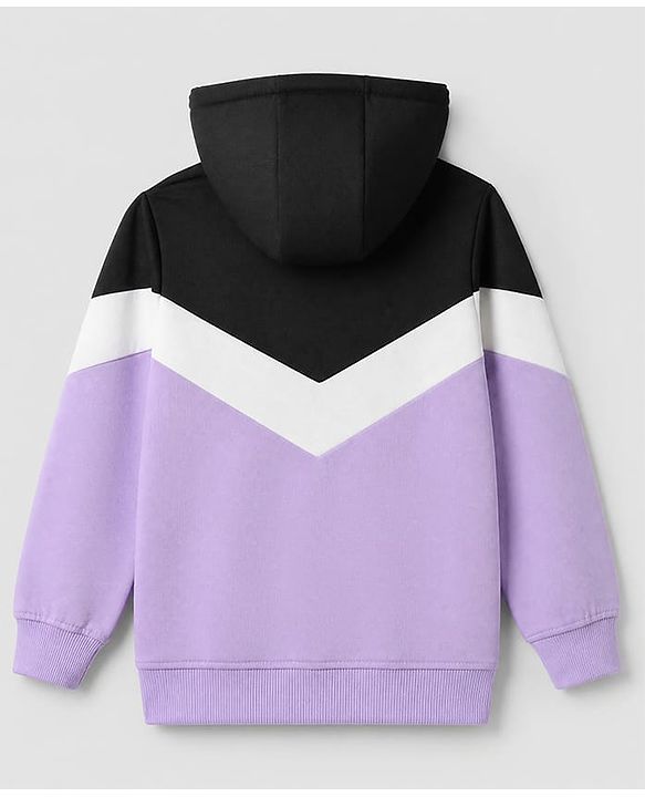 Pine Kids Cotton Mixes Knit Front Zipper Full Sleeves Hooded Sweatshirt with Cut & Sew with Kangaroo Pockets - Black & Lavender