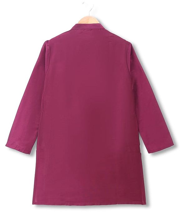 Pine Kids Woven Full Sleeves Kurta & Pyjama Set With Printed Jacket - Purple