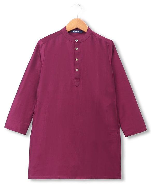 Pine Kids Woven Full Sleeves Kurta & Pyjama Set With Printed Jacket - Purple