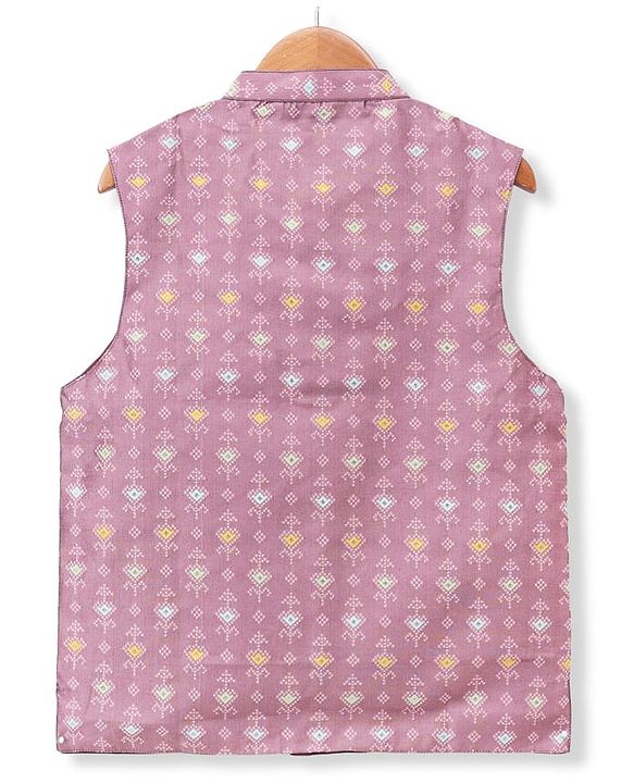 Pine Kids Woven Full Sleeves Kurta & Pyjama Set With Printed Jacket - Purple