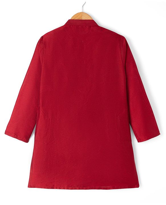 Pine Kids Woven Full Sleeves Kurta Pyjama Set With Lace Detailing - Red