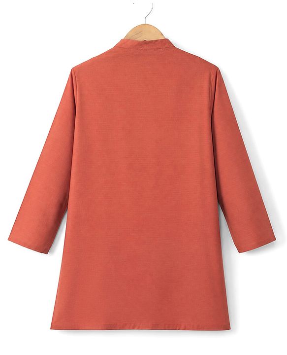 Pine Kids Woven Kurta Pyjama Set and Jacket with Full Sleeves and Geometric Embroidery in Light Peach for 4-5 Years