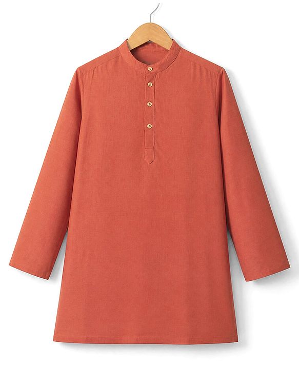 Pine Kids Woven Kurta Pyjama Set and Jacket with Full Sleeves and Geometric Embroidery in Light Peach for 4-5 Years
