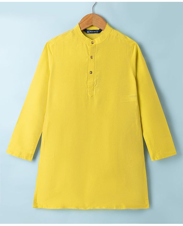 Pine Kids Woven Kurta Pyjama Set and Jacket with Full Sleeves and Geometric Patterns Embroidery in Yellow