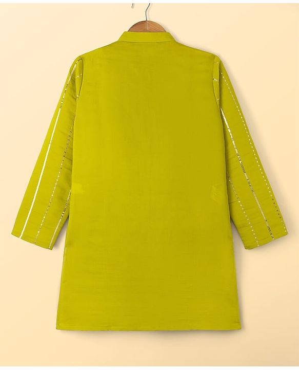 Pine Kids Woven Full Sleeves Striped Sequinned Kurta & Pyjama Set - Limegreen