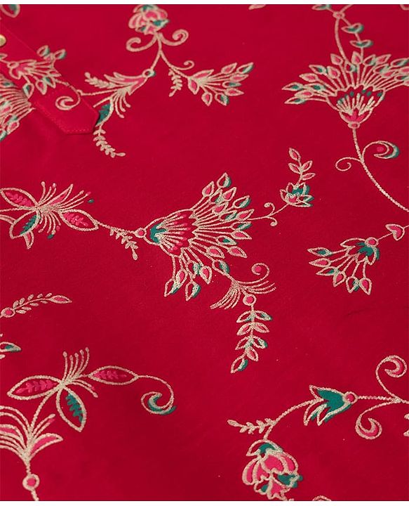 Pine Kids Woven Full Sleeves Floral Printed Kurta & Pyjama Set - Red