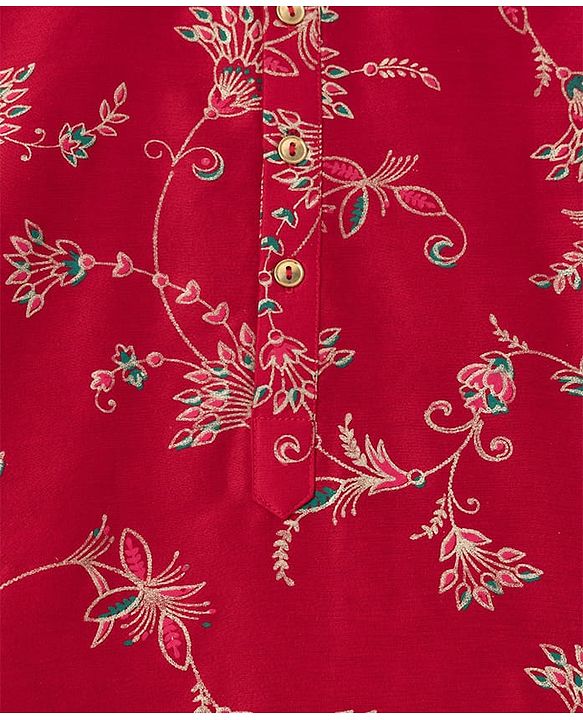 Pine Kids Woven Full Sleeves Floral Printed Kurta & Pyjama Set - Red
