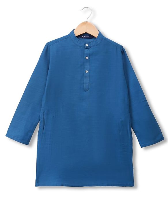 Pine Kids Woven Full Sleeves Kurta & Pyjama Set With Floral Printed Jacket - Teal Blue