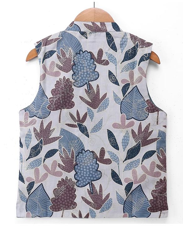 Pine Kids Woven Full Sleeves Kurta & Pyjama Set With Floral Printed Jacket - Teal Blue
