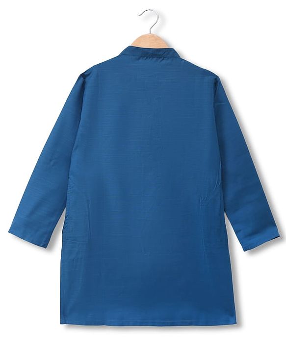 Pine Kids Woven Full Sleeves Kurta & Pyjama Set With Floral Printed Jacket - Teal Blue