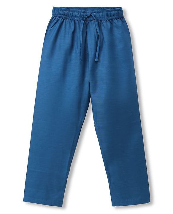 Pine Kids Woven Full Sleeves Kurta & Pyjama Set With Floral Printed Jacket - Teal Blue